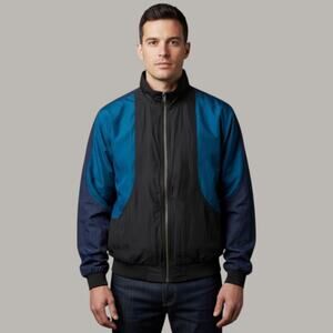 Vintage 90s Stock Options Multicolor Colorblock Silk Jacket Men Size Small